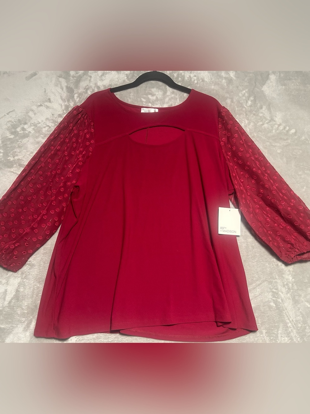89th & Madison Balloon Sheer Sleeve Blouse Top Women’s 2X Red